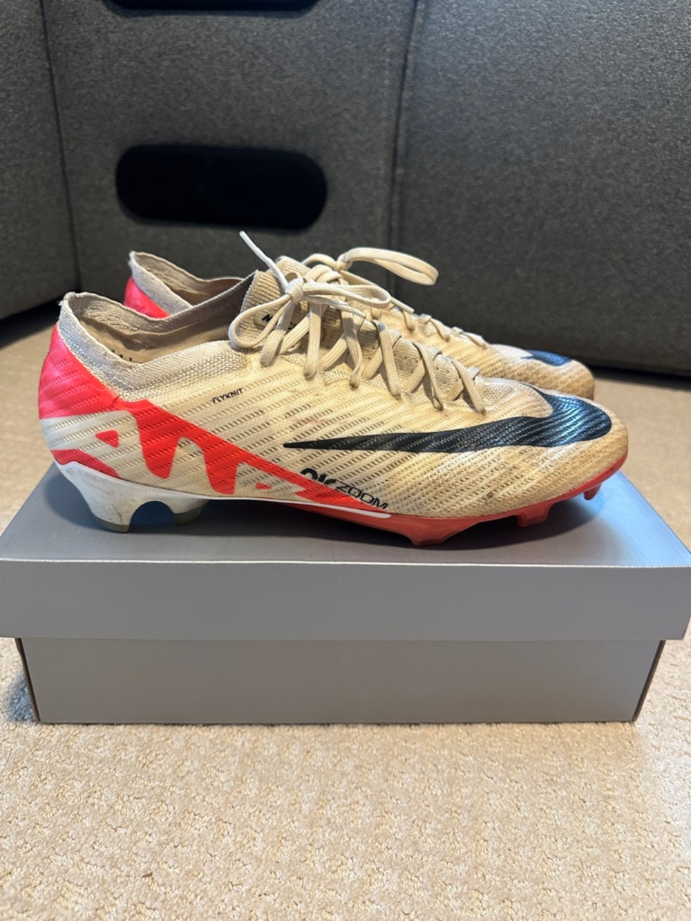 Nike Zoom Vapor 15 Elite Mercurial Soccer Cleats in Cream, Red and Black